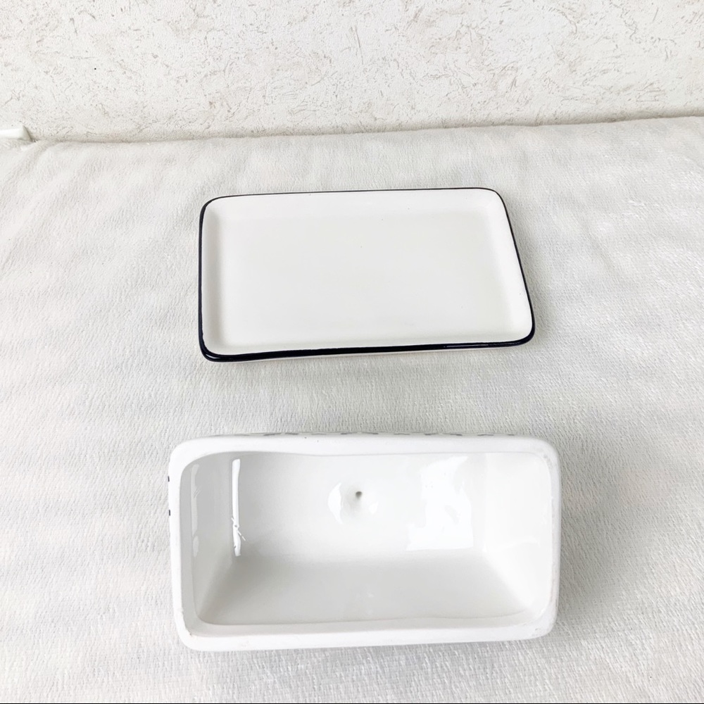 Snowflake Butter Dish Fair Isle Sweater Pattern Retro Winter Ceramic Christmas - Picture 5 of 6